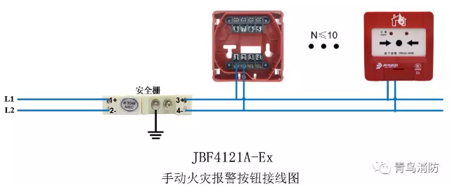 青鳥消防J-SAP-JBF4121A-Ex防爆手動火災報警按鈕（本安型）接線圖