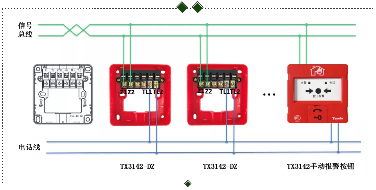 TX3142手動報警按鈕接線圖